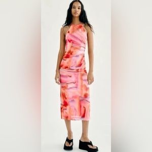 Zara Printed Tulle Midi Dress